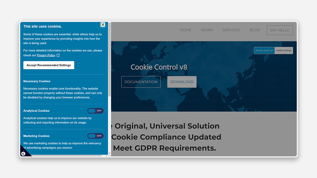 Cookie Control by Civic A screenshot of the Cookie Control tool by Civic